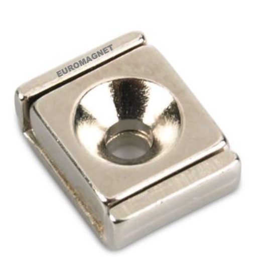 Csavarozható mágnes Neodímium mágnes acél házban,  10 mm x 13 mm x 5 mm, süllyesztett furattal