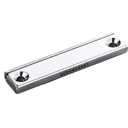 Neodímium mágnes acél házban,  80 mm x 13 mm x 5 mm, süllyesztett furattal  Neodímium mágnes acél házban,  80 mm x 13 mm x 5 mm, süllyesztett furattal