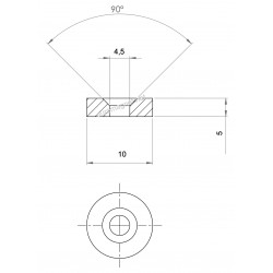 Neodímium gyűrű mágnes süllyesztett 10mm x 4,5mm x 5mm, N48,  Neodímium gyűrű mágnes süllyesztett 10mm x 4,5mm x 5mm, N48,
