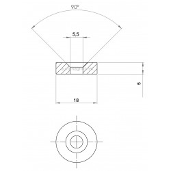 Neodímium gyűrű mágnes süllyesztett   18mm x 5,5mm x 5mm, N48 Neodímium gyűrű mágnes süllyesztett   18mm x 5,5mm x 5mm, N48