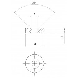 Neodímium gyűrű mágnes süllyesztett  ,  D20mm x d5mm x 10mm, N48 Neodímium gyűrű mágnes süllyesztett  ,  D20mm x d5mm x 10mm, N48