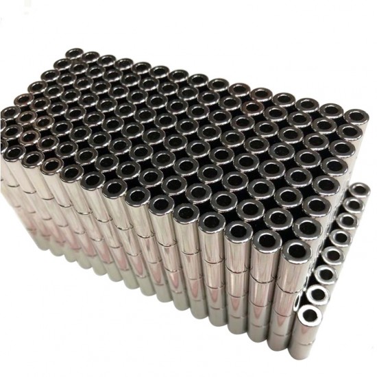 Neodímium gyűrű mágnes,  4mm x 2mm x 8mm, N35 diametrikus, ezüst - kifutó termék