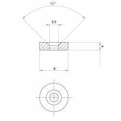 Neodímium gyűrű mágnes süllyesztett   D8mm x d2.5mm x 4mm, N48 Neodímium gyűrű mágnes süllyesztett   D8mm x d2.5mm x 4mm, N48